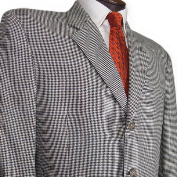 Jos A. Bank 44R Houndstooth Check Sport Coat Blazer Black White w/ Orange Blue O - Picture 4 of 7